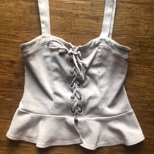 4/$25 Soft nude pink lace up crop top